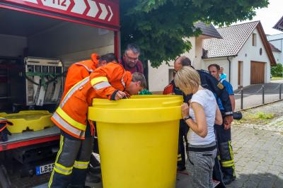 Steinheim a.d.M: Tierischer Feuerwehreinsatz - Verunglueckter Schwan wird gerettet